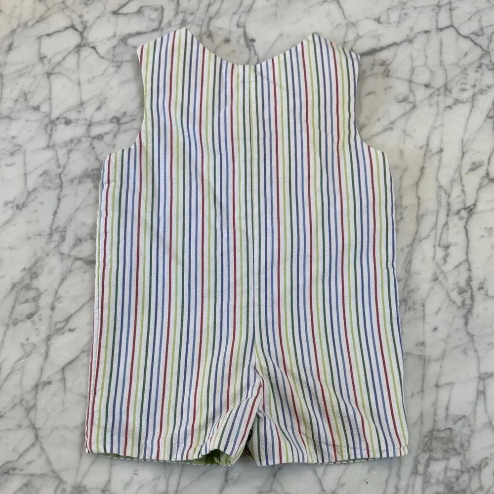Vintage Reversible Baby Romper Golf Cart Party Hat Design Stripe Sz 18/24 Mo